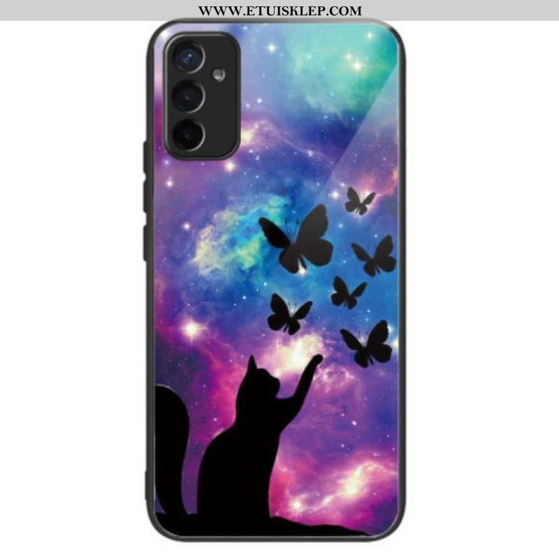 Etui do Samsung Galaxy M13 Kot I Motyle Ze Szkła Hartowanego